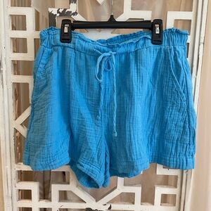 GAP coastal Blue High-Waist Drawstring 100% Cotton Shorts never worn